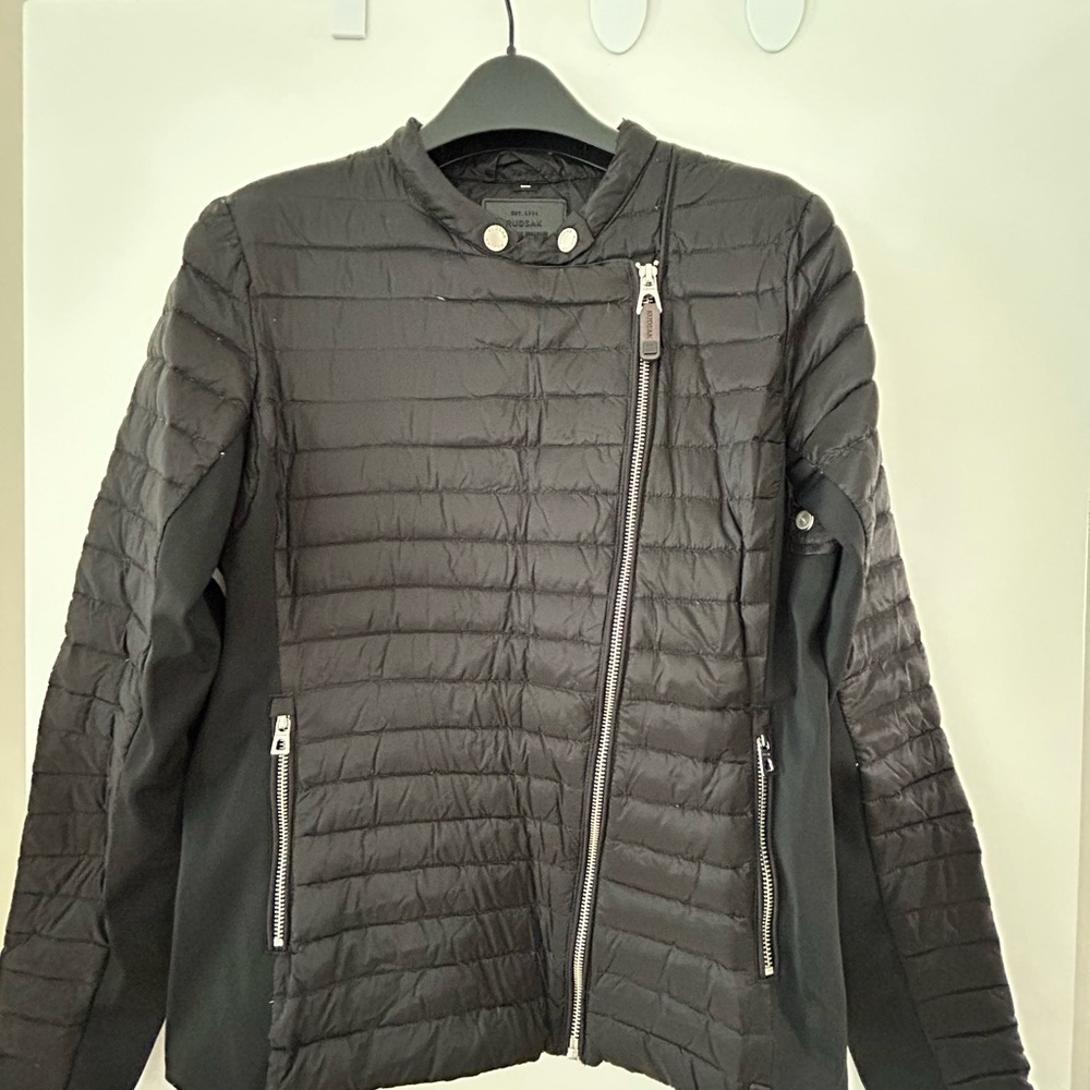 Black Quilted Jacket with Zipper Details